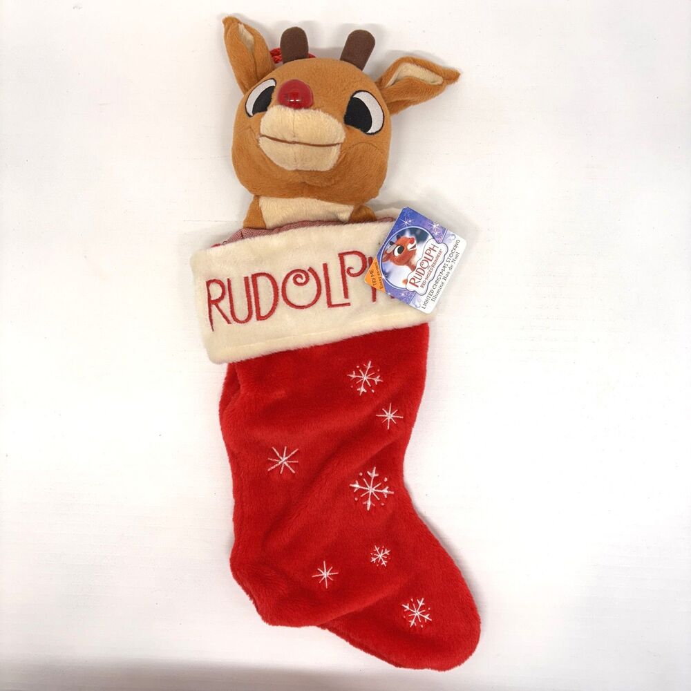Vintage 1992 Rudolph Red Nosed Reindeer Plush Head Stocking Acrylic Nose